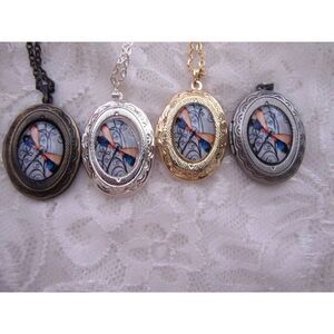 Glass Dragonfly Petite Locket Silver Gold Necklace